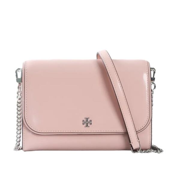 #TORY BURCH Emerson Patent Chain Wallet Clay Pink NWT - Picture 1 of 9